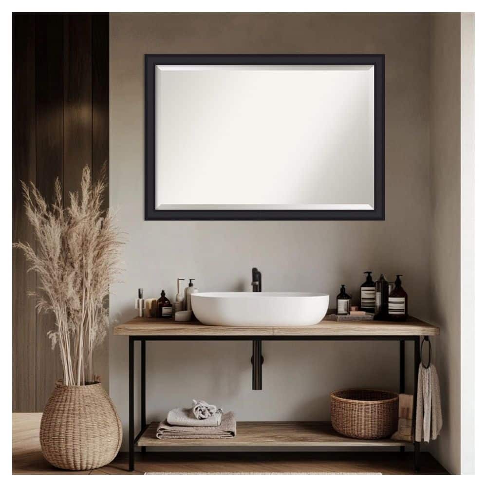 Oliver Black Narrow 39 in. x 27 in. Beveled Modern Rectangle Wood Framed Bathroom Wall Mirror price history on PriceWatchPro