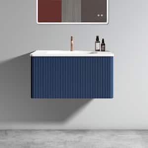 ENYA 30 in. W. x 18.3 in. D x 15.6 in. H Single Sink Floating Bath Vanity in Navy Blue with White Ceramic Top