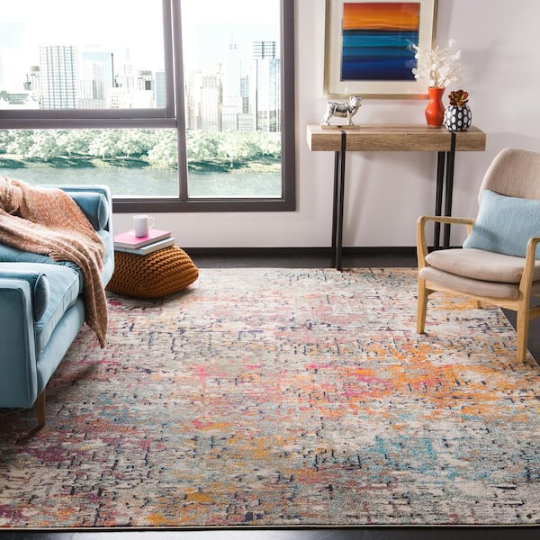 Madison Gray/Pink 9 ft. x 9 ft. Square Geometric Area Rug
