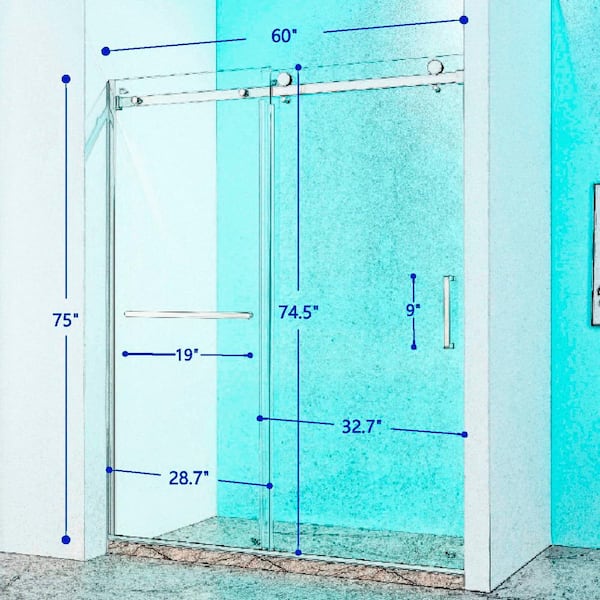 Staykiwi 60 in. W x 75 in. H Sliding Semi-Frameless Shower Door in Brushed Nickel Finish with Clear Glass