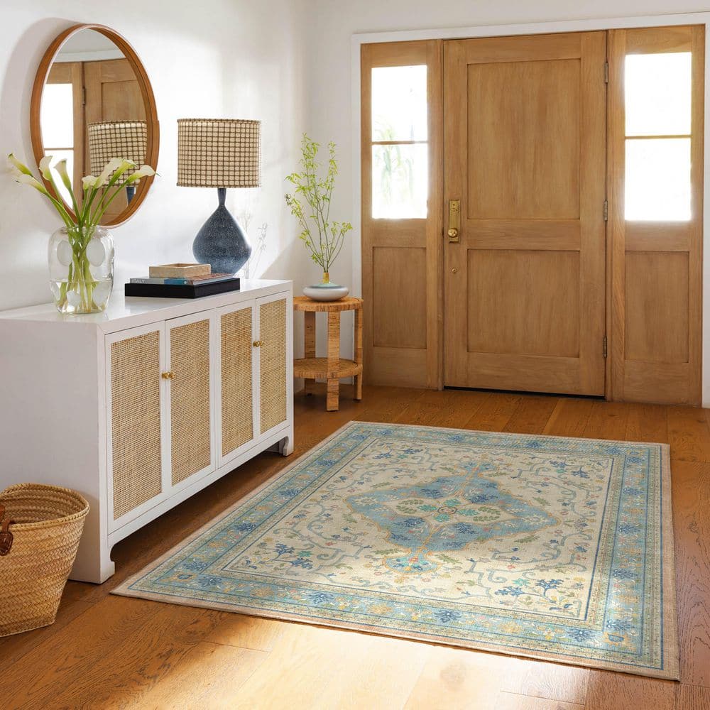 Machine with Standard Pad-Tallulah Blue and Ivory 5 ft. x 7 Machine with Standard Pad-Tallulah Blue and Ivory 5 ft. x 7
