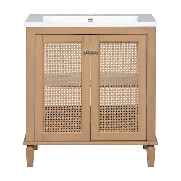 Adrinfly 30 in. Freestanding Bath Vanity in Wood with Resin Sink & Top with Hidden Drawer, Soft Closing Doors & Solid Wood Frame