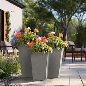 Modern 24.5 in., 18.5 in., 16 in. High Large Tall Tapered Square Light Gray Outdoor Cement Planter Plant Pots Set of 3
