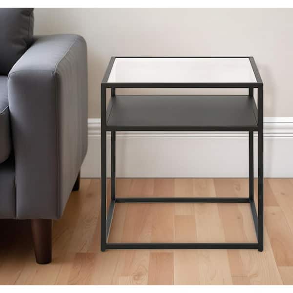 HomeRoots 20 in. Black Square Glass End Table