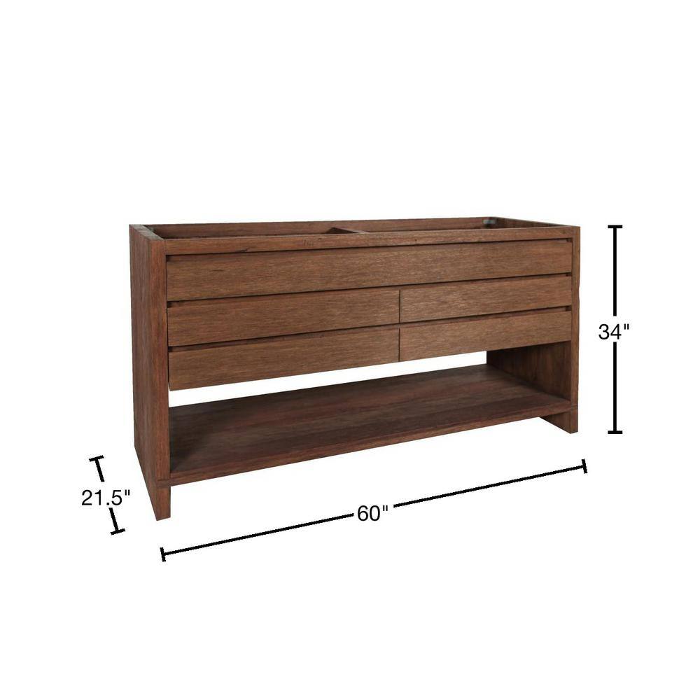 Refined Teak 60" Freestanding Double Vanity Cabinet in Brown Reclaimed Wood