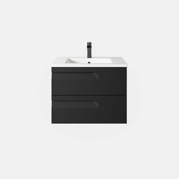 Eviva Joy 24 in. Single Sink Floating Black Bath Vanity with White Porcelain Top (Assembled)