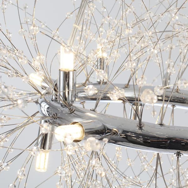 LWYTJO 12-Light Chrome Modern Dandelion Crystal Chandelier for