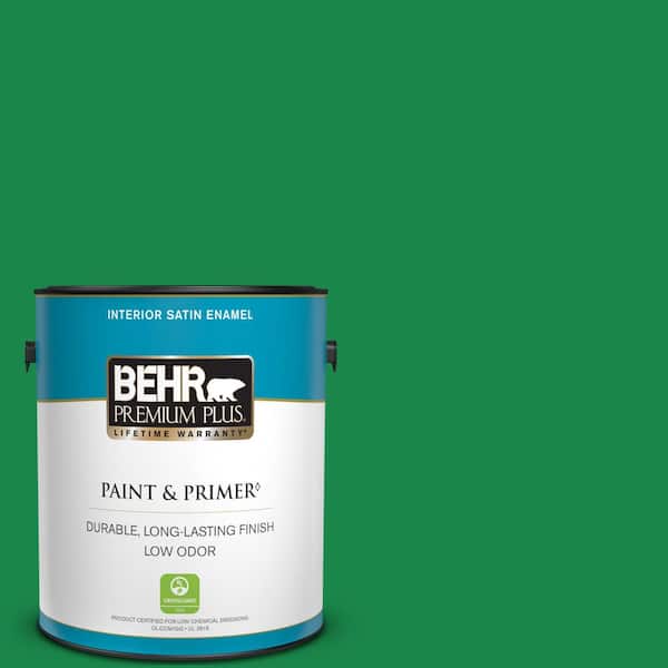BEHR PREMIUM PLUS 1 gal. #460B-6 Chlorophyll Satin Enamel Low Odor Interior Paint & Primer