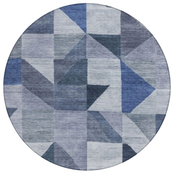 Chantille Machine Washable Indoor/Outdoor Abstract ACN2373 Denim 8 ft. x 8 ft. Round Rug