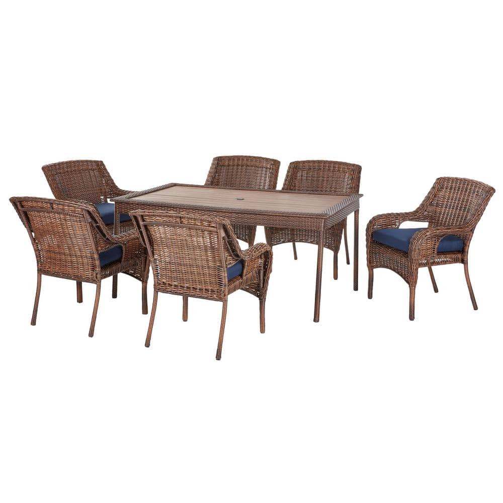 Hampton Bay Cambridge Brown Wicker Outdoor Patio Dining Chair with CushionGuard Stone Gray Cushions (2-Pack)