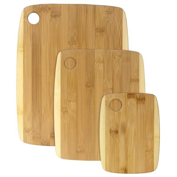 Unbranded 2-Tone Bamboo Cutting Board Set - 3-Piece Flat Grain Serving and Cutting Boards