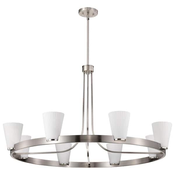 Royale 8-Light Brushed Nickel Dimmable Traditional Chandelier with Ribbed White Glass Shades