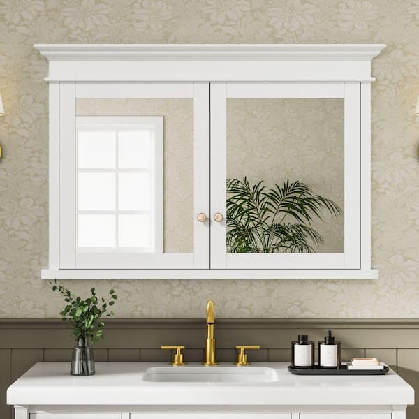 48 in. W x 32 in. H Rectangular Solid Wood Recessed Mount Bathroom Medicine Cabinet with Mirror, BLUM Hinge, Soft Close