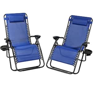 Oversized Navy Blue Zero Gravity Sling Patio Lounge Chair with Cupholder (2-Pack)