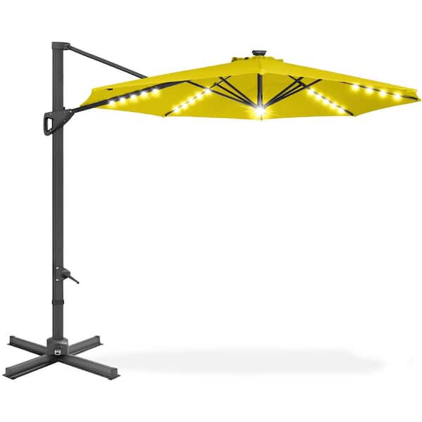 10 ft. Aluminum Cantilever Solar Tilt Patio Umbrella in Yellow