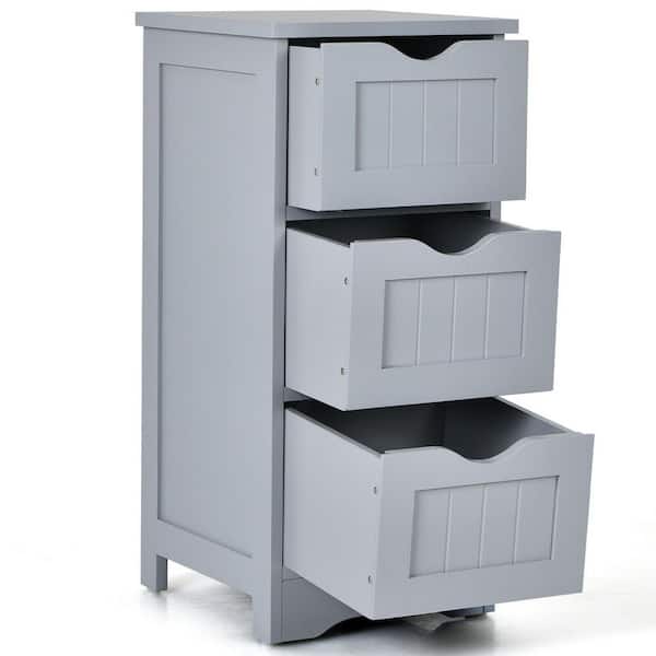 Gymax Gray 12 in. W 3-Drawer Bathroom Floor Cabinet Free Standing Side Storage Organizer