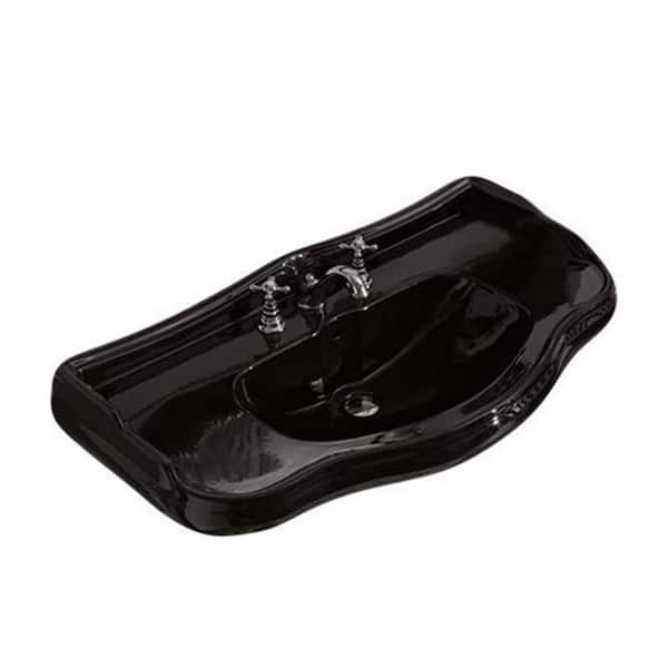 WS Bath Collections Heritage WSBC 1050 Glossy Black Ceramic Rectangular Wall Mounted Bathroom Sink with Three Faucet Holes
