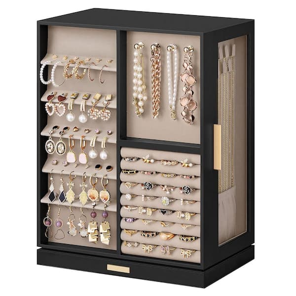 Ink Black 10.6 in. x 13 in. Polyurethane Modern Jewelry Box Organizer with 7 Drawers