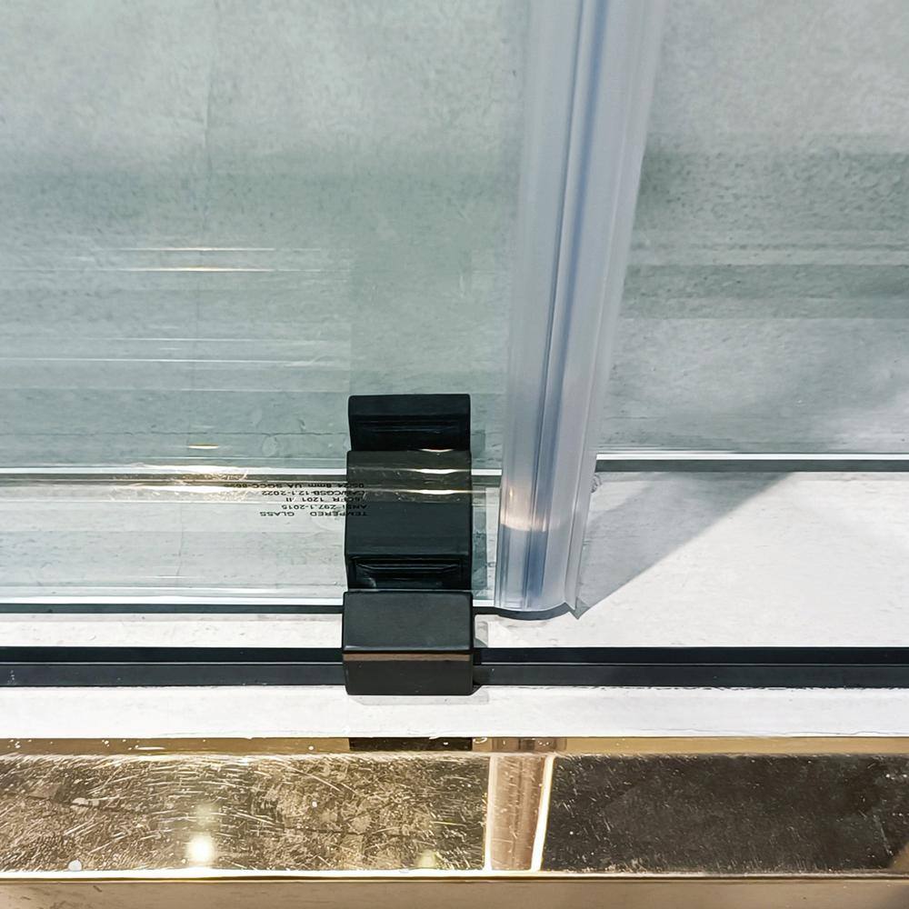 56-60" Frameless Clear Glass Double Sliding Shower Door in Matte Black
