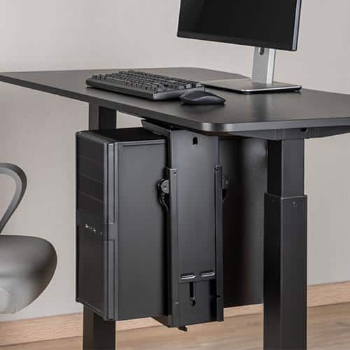 Black Adjustable Steel Under Desk and Wall CPU Mount