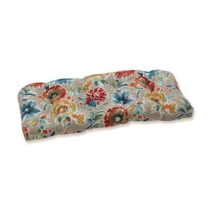 Floral Rectangular Outdoor Bench Cushion in Beige