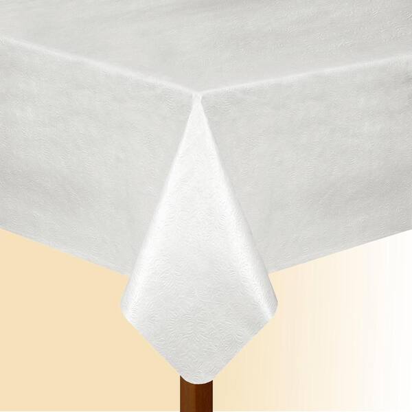 Threadmade Home Embossed Vinyl Cushioned Flannel Backing Tablepad, White - 52"W x 144"L