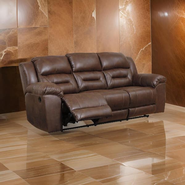 Benjara 41 in. Pillow Top Arm Faux Leather Rectangle Manual Recliner Sofa in Brown