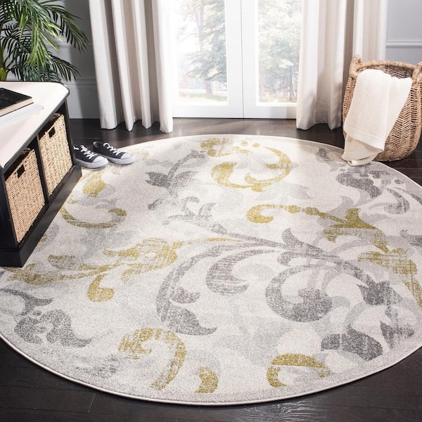 Amherst Ivory/Light Gray 9 ft. x 9 ft. Round Border Area Rug
