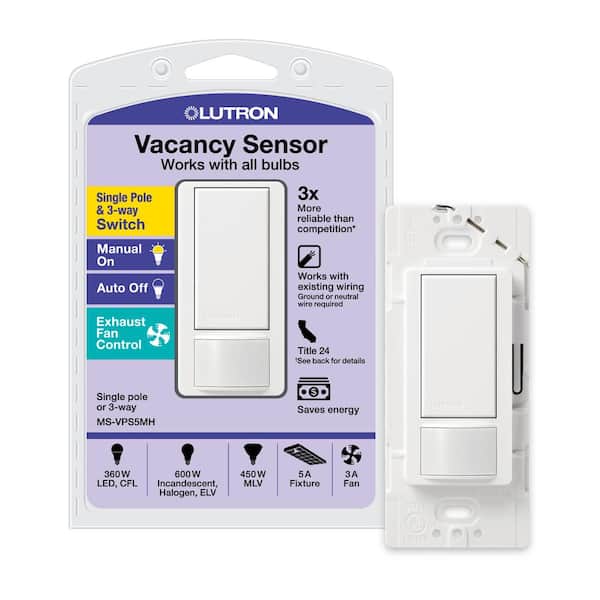 Lutron Maestro Vacancy-Only Sensor Switch, 5-Amp, Single-Pole/Multi-Location, White (MS-VPS5MH-WH)
