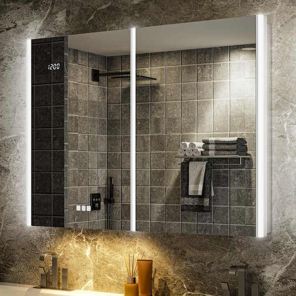 40 in. W x 30 in. H Rectangular Aluminum Surface/Recessed Wall Medicine Cabinet with Mirror and Light, Dimmable