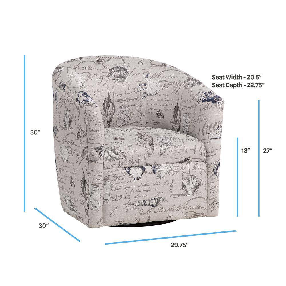 Gray Coastal Patterned Swivel Barrel Accent Chair