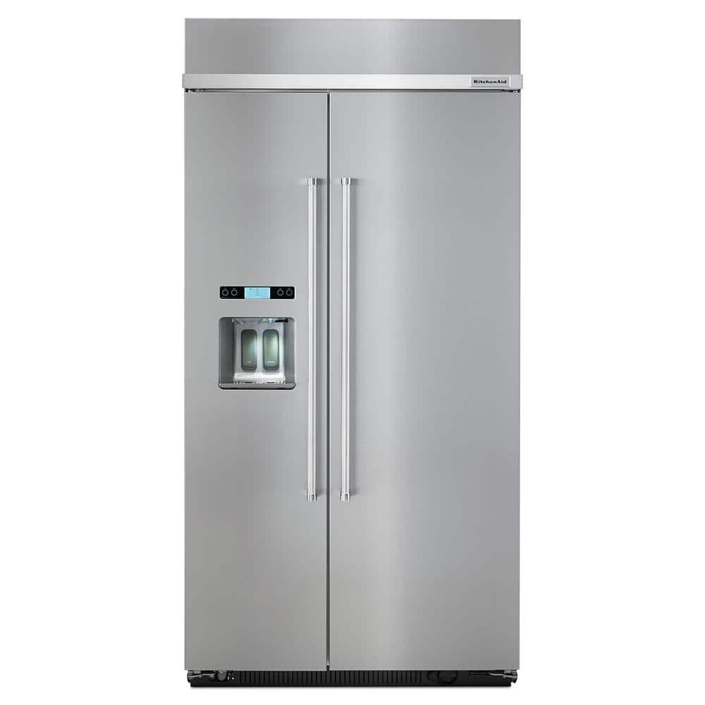 KitchenAid 25.2 cu. ft. Built-In Side by Side Refrigerator in Stainless Steel, Silver