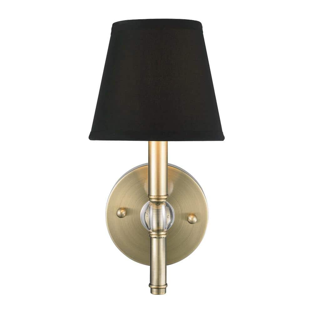 Golden Lighting Waverly 1 Light Aged Brass With Tuxedo Shade Wall Sconce 5001wmpabgrm The Home Depot