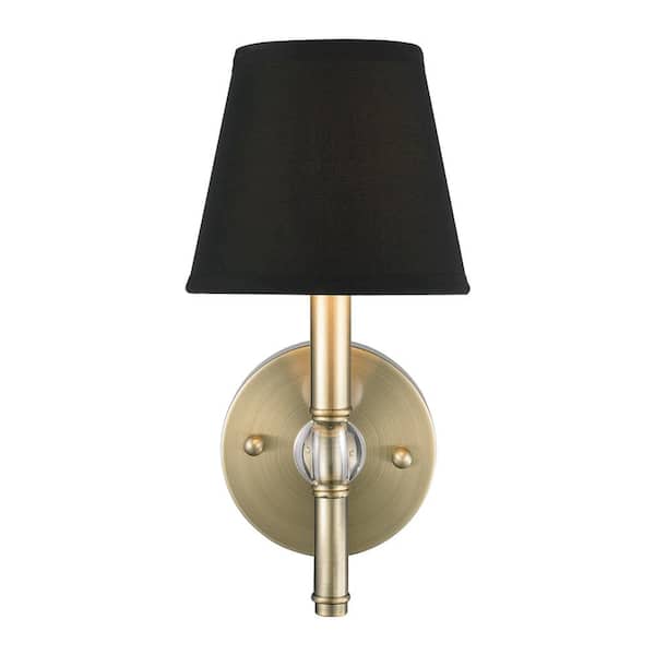 Golden Lighting Waverly 1-Light Aged Brass with Tuxedo Shade Wall ...