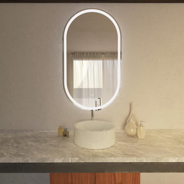 ARPELLA Grace 24 in. W x 42 in. H Large Oval Frameless LED Wall Bathroom Vanity Mirror with Memory Dimmer and Defogger