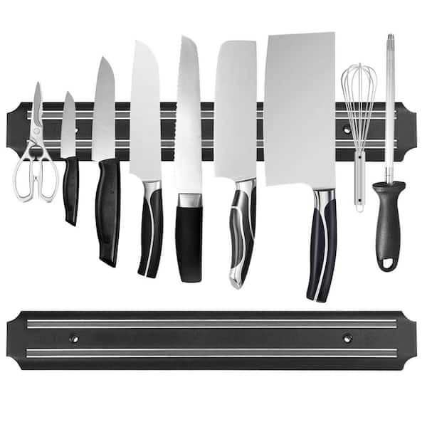 15 in. Plastic Magnetic Knife Holder 2-Pieces, Holds 10 Knives, Strong Magnets Space, Saving Alternative to Knife Block