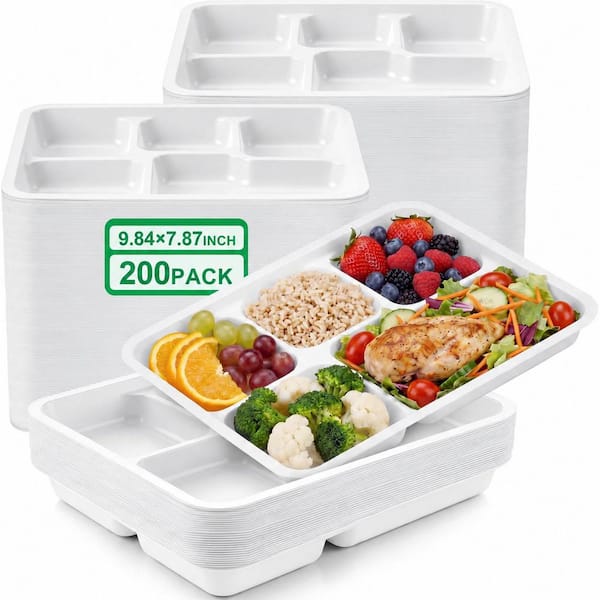 8 in. White White Family Disposable Plastic Tray Disposable Tableware Product Type (200 Per Case) 5 Compartment