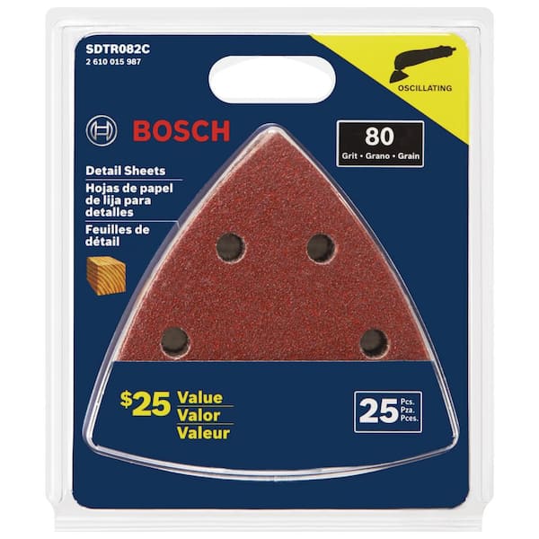 Bosch SDTR120 Detail Triangle Sanding Sheets – 120 Grit, Hook & Loop, 5-Pack – Perfect For Tight Spots & Hardwood Finishing
