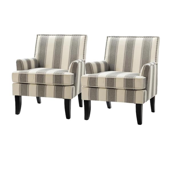 JAYDEN CREATION Herrera Gray Fabric Arm Chair with Nailhead Trim (Set of 2)