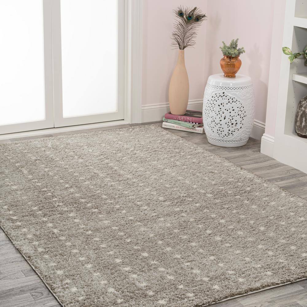 Ivory and Gray Geometric Dot Shag Area Rug