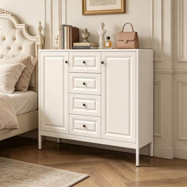 40.16'' Beige Steel Freestanding Accent Storage Cabinet with 4 Drawers & 2 Doors,Sideboard/Buffet/Console Cabinet JJ-P487623