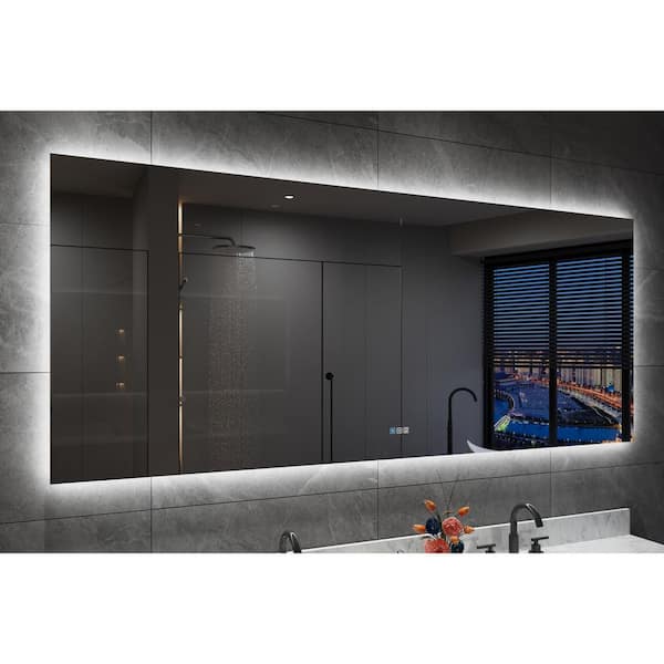 Kiran 84 in. W x 42 in H Rectangular Frameless Anti-Fog LED Strip Backlit Wall Bathroom Vanity Mirror in Silver
