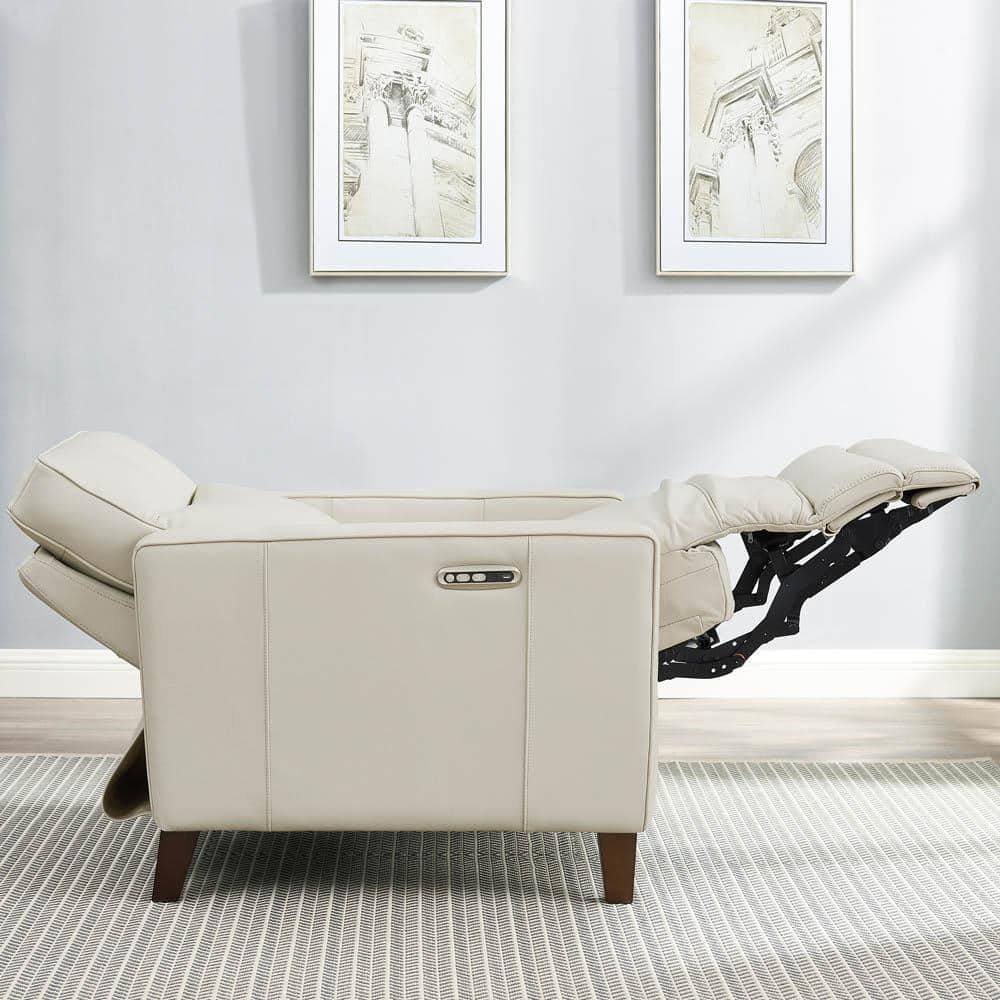Vanilla White Leather Zero Gravity Recliner with Wood Frame