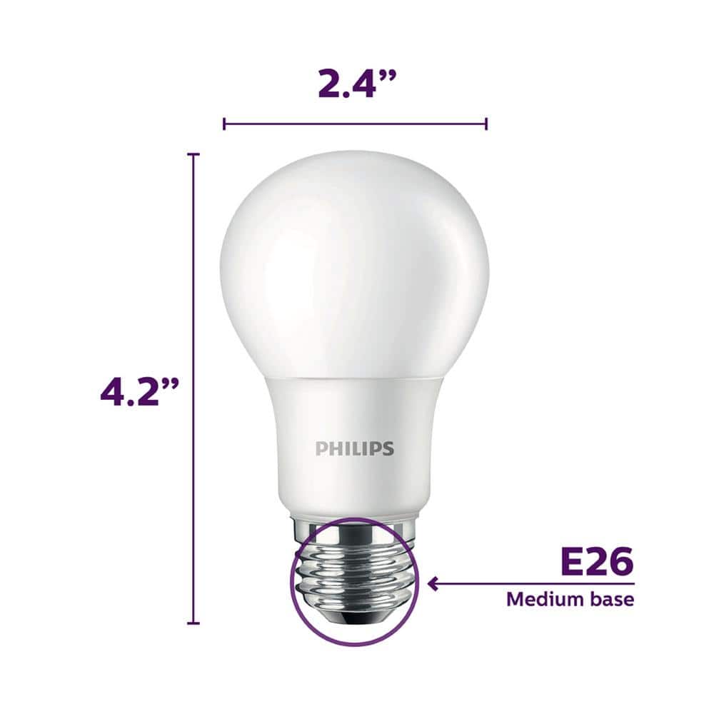 Philips Soft White Frosted LED A19 Light Bulbs, 4-Pack