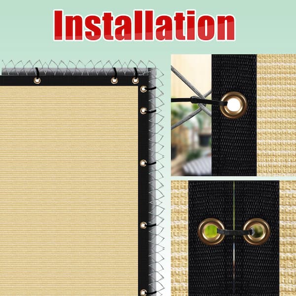 6 ft. x 12 ft. Beige Privacy Fence Screen Mesh Fabric Cover Windscreen with Reinforced Grommets for Garden Fence