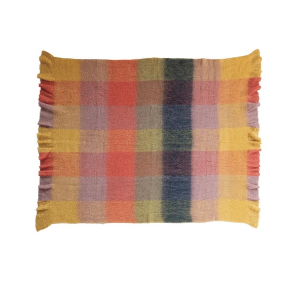 Multicolor Patterned Wool and Acrylic Ruffled Throw Blanket