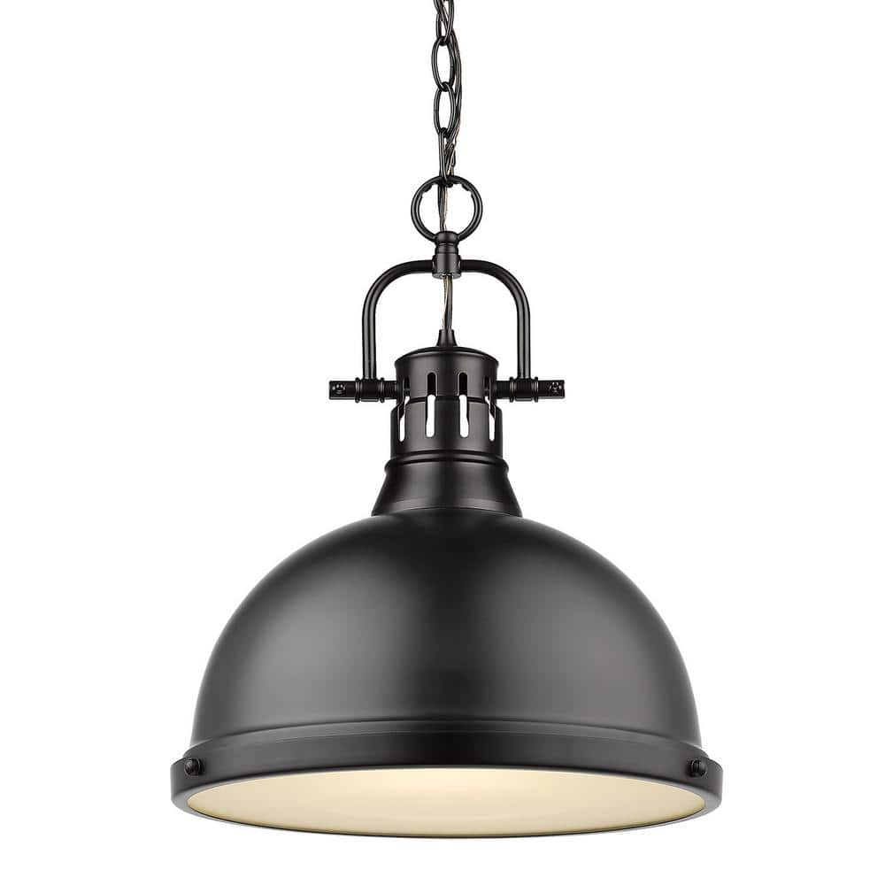 Duncan 1 Light Pendant with Chain in Black with a Matte Black Shade