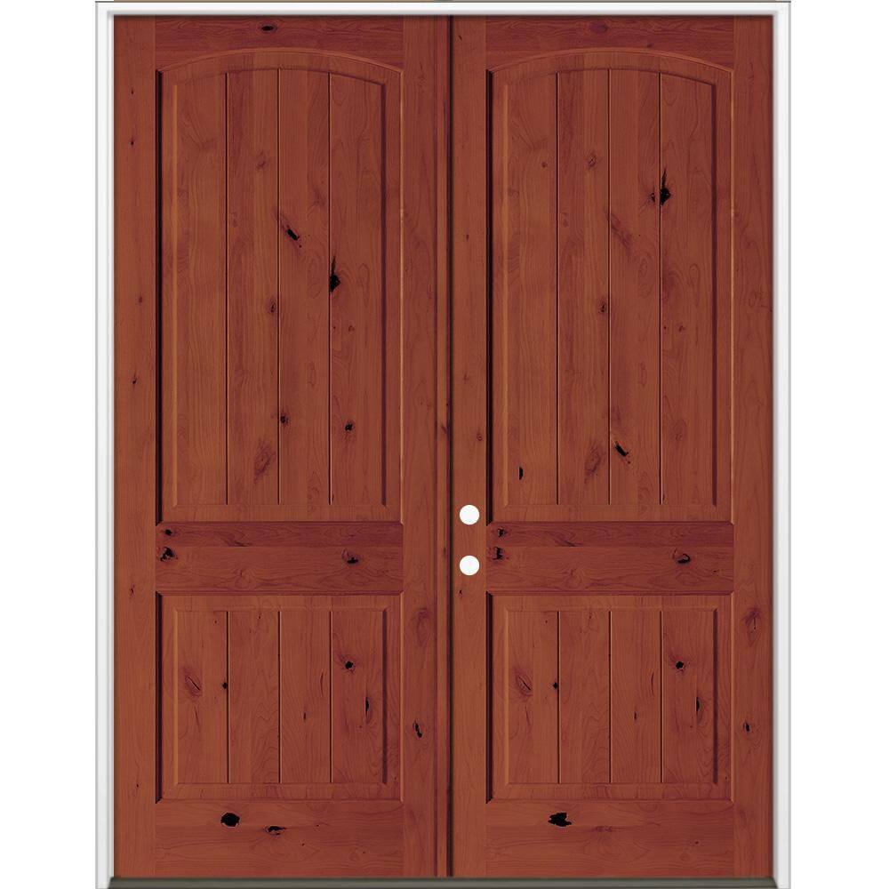 60 in. x 96 in. Rustic Knotty Alder Arch Top VG Right-Hand/Inswing BEHR Amaretto Stain Double Wood Prehung Front Door price history on PriceWatchPro