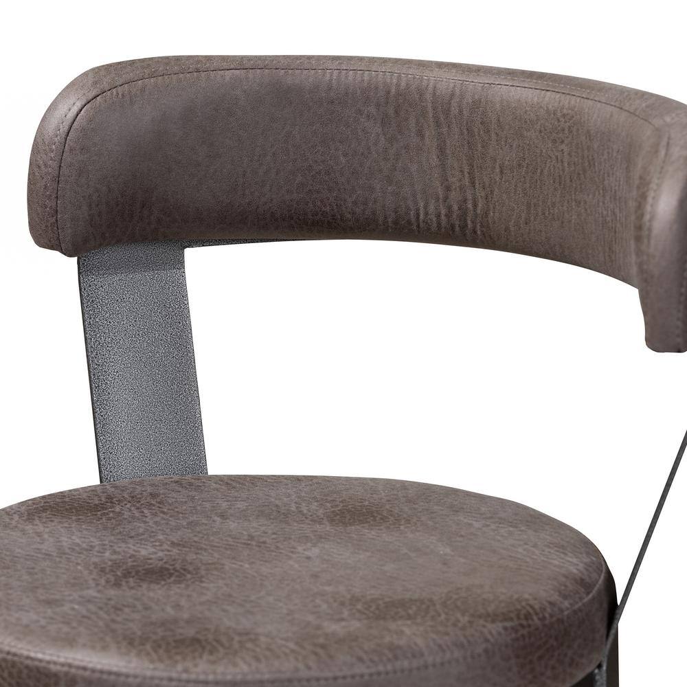 Arcene Antique Gray Faux Leather Swivel Barstools with Metal Frame, Set of 2