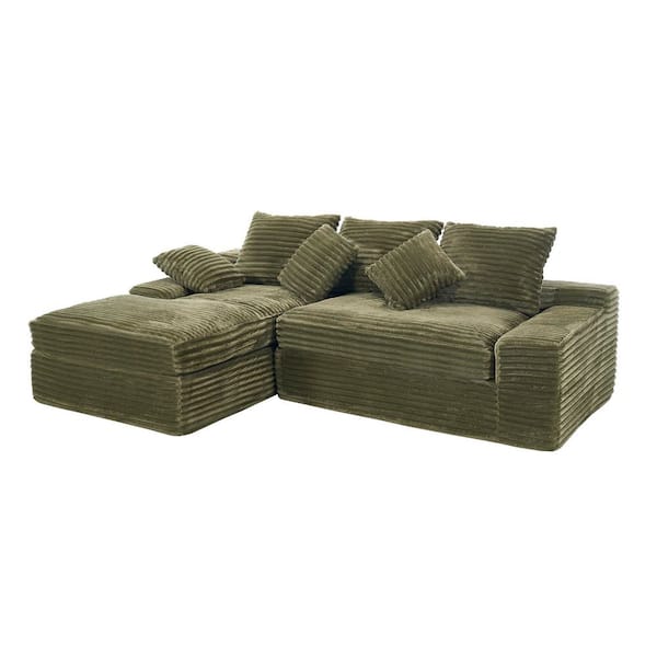Seafuloy 4-Seats Modular Sectional 98 in. W Armless Fabric L-Shaped Performance Fabric Sofa in Green with Chaise xyj-0005LSofa